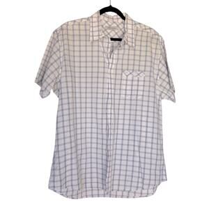 James Campbell blue and white check button down shirt, men's XL